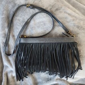 Lucky Brand Black Suede Tassel Crossbody Bag
